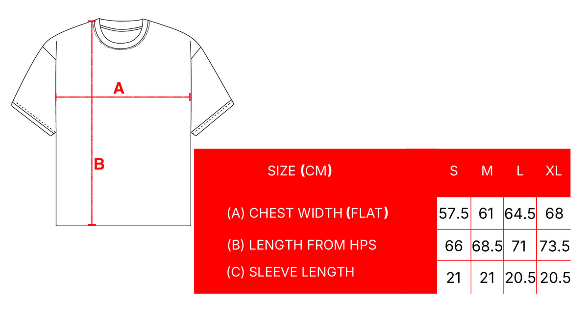 BENZENE BLACK HAIFA TEE size chart