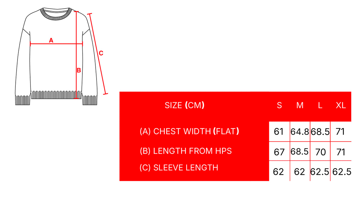 B CREW size chart