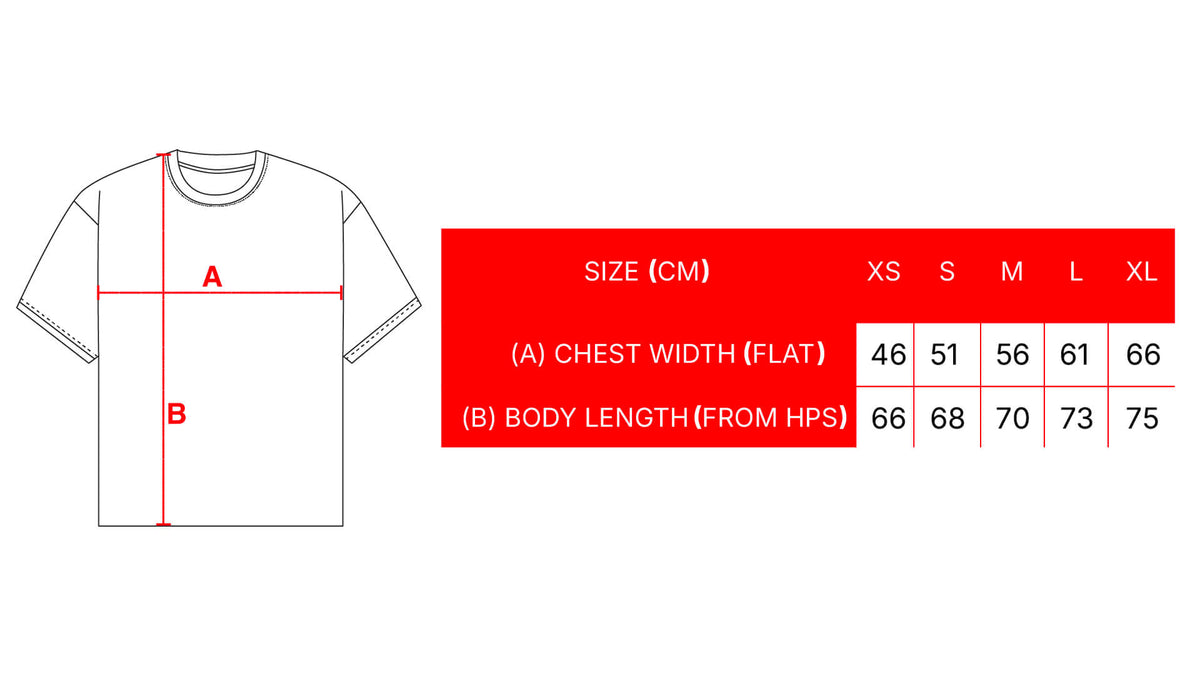 DRIFTCORE TEE size chart